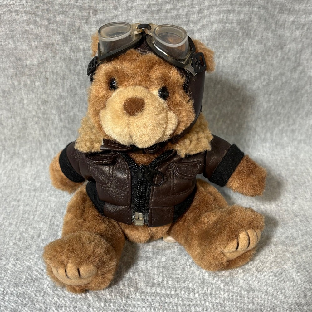 Green Pond Group Aviator Teddy Bear Brown Pilot Goggles Bomber Jacket Plush 7in